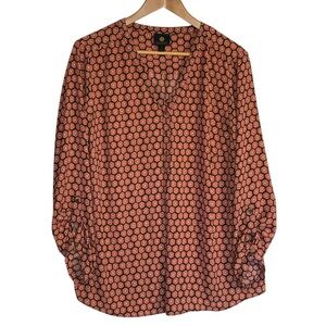 JM Collection orange and black geometric pattern roll up sleeve XL